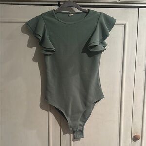 Ruffle Sleeve Bodysuit - Sage Green